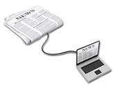 Clipart Of Paper Newspaper hooked to Laptop by Network Cable